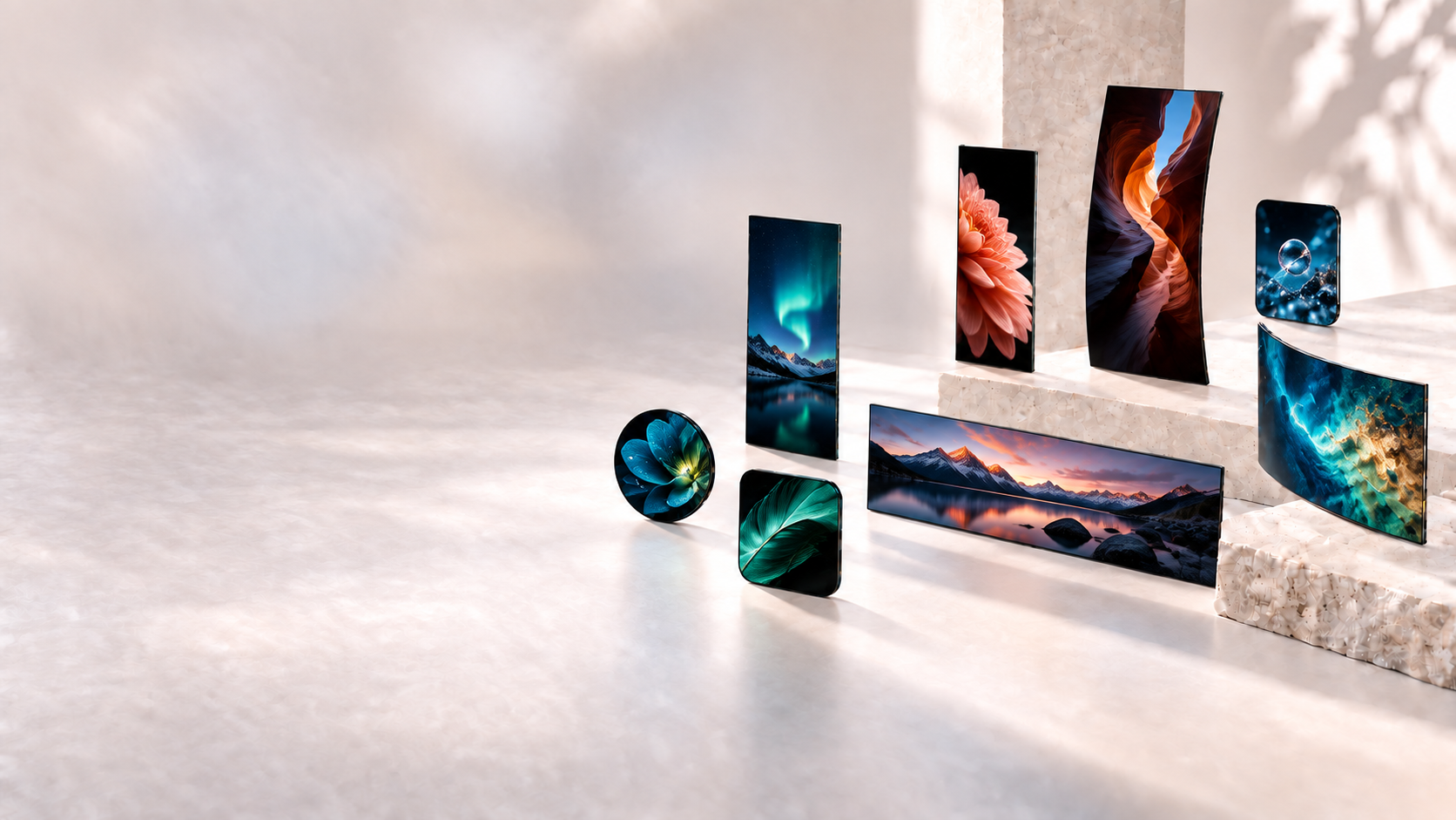 Concept illustration of eight OLED display shapes